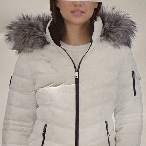 New Nautica Women's Puffer Jacket Size S White Water Resistant Faux Fur Hood - Picture 8 of 15
